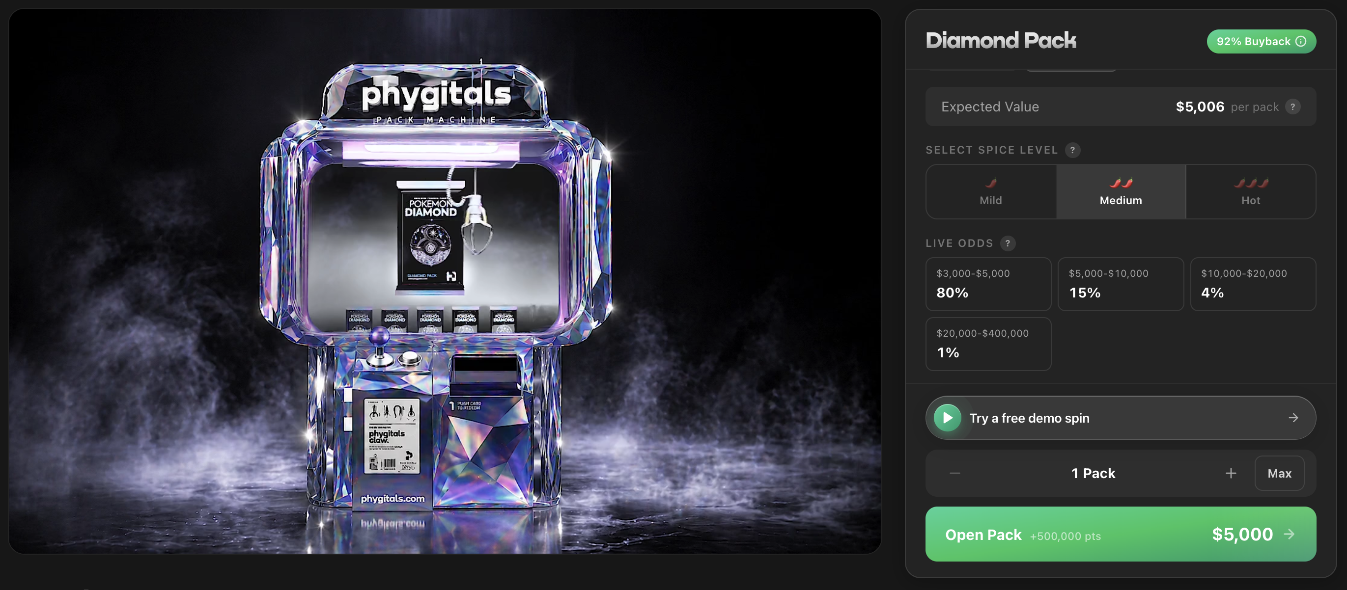 Phygitals, $5,000 Pokémon Diamond Gacha Pack